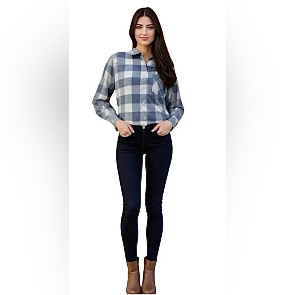 NEW Untuckit Volnay Plaid Button Down Western Shirt, Blue & Gray, Sizes 0 & 4